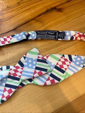 Vineyard Vines Light Blue, Navy, Red, Green Geometric Silk Bow Tie